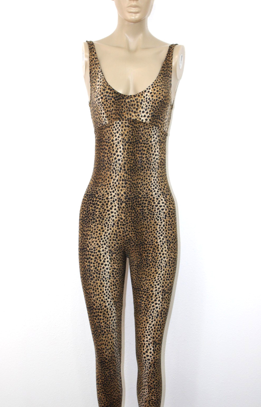 VTG 80s 90s Yvan & Marzia Paris France Leopard Cheetah Bodysuit Aerobics RARE